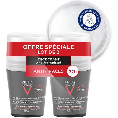 Vichy Homme Déodorant Anti-Transpirant 72H Contrôle Extrême Roll-On 2x50ml - Publicité Vichy Homme Déodorant Anti-Transpirant 72H Contrôle Extrême Roll-On 2x50ml - Publicité