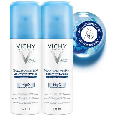 Vichy Déodorant Minéral 48H Sans Aluminium, Lot de 2x125 ml - Publicité Vichy Déodorant Minéral 48H Sans Aluminium, Lot de 2x125 ml - Publicité