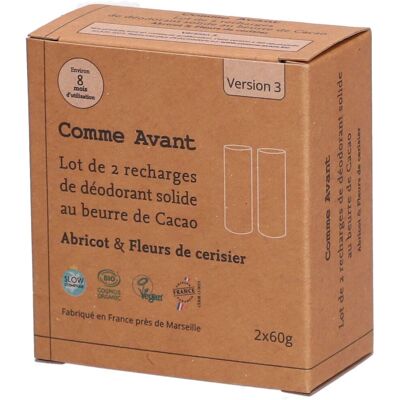 COMME AVANT Recharge Déodorant Solide au Beurre de Cacao - Abricot & Fleurs de Cerisier - Stick - Publicité COMME AVANT Recharge Déodorant Solide au Beurre de Cacao - Abricot & Fleurs de Cerisier - Stick - Publicité