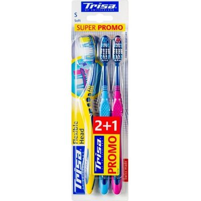 TRISA Brosse à dents souple tête flexible Brosse(S) À Dents 3 pc(s) - Publicité TRISA Brosse à dents souple tête flexible Brosse(S) À Dents 3 pc(s) - Publicité