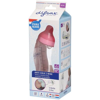 Difrax Biberon-S Rose Verre Bouteilles 310 ml - Publicité Difrax Biberon-S Rose Verre Bouteilles 310 ml - Publicité