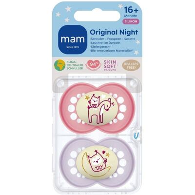 MAM Original Night Tétine silicone rose 16 mois et + Sucette(S) 2 pc(s) - Publicité MAM Original Night Tétine silicone rose 16 mois et + Sucette(S) 2 pc(s) - Publicité