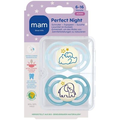 MAM Perfect Night Tétine silicone bleu 6-16 mois Sucette(S) 2 pc(s) - Publicité MAM Perfect Night Tétine silicone bleu 6-16 mois Sucette(S) 2 pc(s) - Publicité