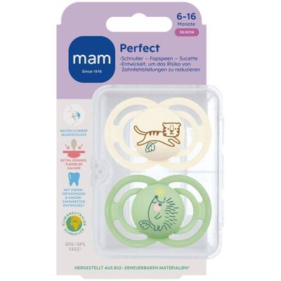 MAM Perfect Tétine silicone unisexe 6-16 mois Sucette(S) 2 pc(s) - Publicité MAM Perfect Tétine silicone unisexe 6-16 mois Sucette(S) 2 pc(s) - Publicité