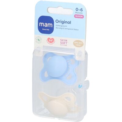 MAM Original Silicone Sucette 0-6 mois Blue Sucette(S) 2 pc(s) - Publicité MAM Original Silicone Sucette 0-6 mois Blue Sucette(S) 2 pc(s) - Publicité