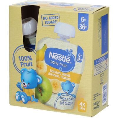 NESTLE Baby Fruit® Gourdes Banane-Pomme Aliment 4x90 g - Publicité NESTLE Baby Fruit® Gourdes Banane-Pomme Aliment 4x90 g - Publicité