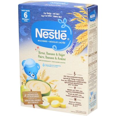 Nestle Nestlé Bouillie Lactée Poire Banane Avoine Poudre 450 g - Publicité Nestle Nestlé Bouillie Lactée Poire Banane Avoine Poudre 450 g - Publicité