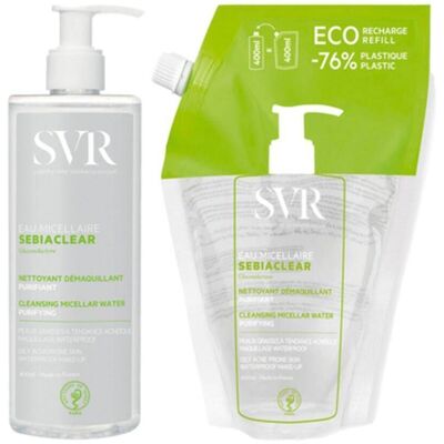 SVR Marque Eau Micellaire pour peaux grasses - 400ml + Recharge - Publicité SVR Marque Eau Micellaire pour peaux grasses - 400ml + Recharge - Publicité