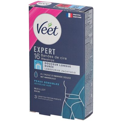 Bandes de cire Veet Expert pour peau sensible - 16 pcs - Publicité Bandes de cire Veet Expert pour peau sensible - 16 pcs - Publicité