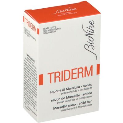 Savon de Marseille Bionike Triderm - Peau sensible et allergique - Publicité Savon de Marseille Bionike Triderm - Peau sensible et allergique - Publicité