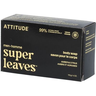ATTITUDE Super Leaves Men Savon pour le Corps Ambre et Agrumes 113 g - Publicité ATTITUDE Super Leaves Men Savon pour le Corps Ambre et Agrumes 113 g - Publicité