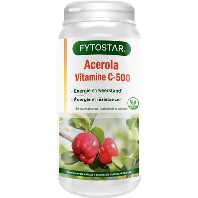 Fytostar Acerola Vitamine C 500 - Soutien Immunitaire 60 Comprimés - Publicité Fytostar Acerola Vitamine C 500 - Soutien Immunitaire 60 Comprimés - Publicité