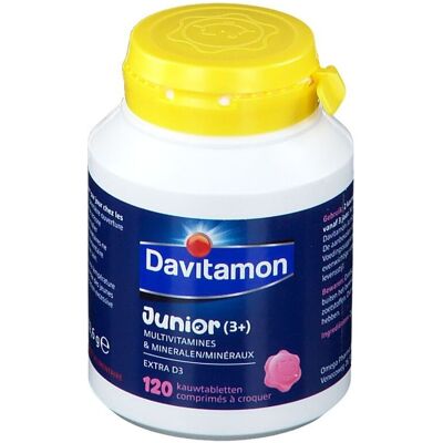 Davitamon Junior Framboise Vitamines - Complément pour Enfants 120 Comprimés - Publicité Davitamon Junior Framboise Vitamines - Complément pour Enfants 120 Comprimés - Publicité