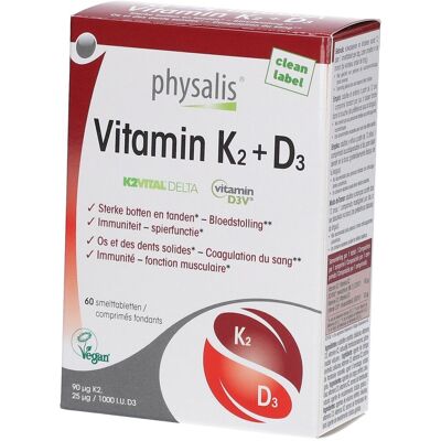 Physalis Vitamine K2 + D3 Vegan - 60 Comprimés - Publicité Physalis Vitamine K2 + D3 Vegan - 60 Comprimés - Publicité