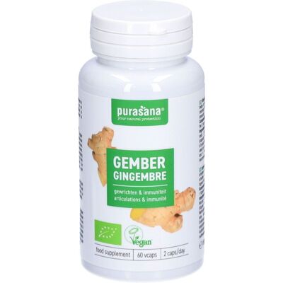 Purasana Gingembre Bio 250mg 60 gélules - Complément Alimentaire - Publicité Purasana Gingembre Bio 250mg 60 gélules - Complément Alimentaire - Publicité