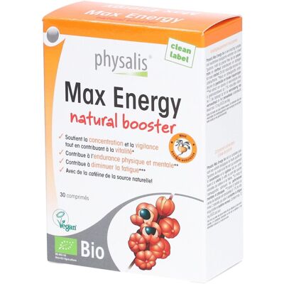 Physalis Max Energy Complément Bio - Guarana, Thé Vert - 30 Comprimés - Publicité Physalis Max Energy Complément Bio - Guarana, Thé Vert - 30 Comprimés - Publicité