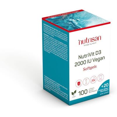 Nutrisan Nutrivit D3 2000 IU Vegan Softgels Capsule(S) Douce(S) 100+20 pc(s) - Publicité Nutrisan Nutrivit D3 2000 IU Vegan Softgels Capsule(S) Douce(S) 100+20 pc(s) - Publicité