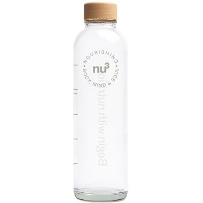 Bouteille d'eau nu3 - Verre recyclé 750ml - Étanche - Publicité Bouteille d'eau nu3 - Verre recyclé 750ml - Étanche - Publicité