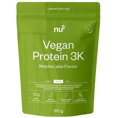 nu3 Vegan Protein 3K Matcha Latte Poudre 510 g - Publicité nu3 Vegan Protein 3K Matcha Latte Poudre 510 g - Publicité