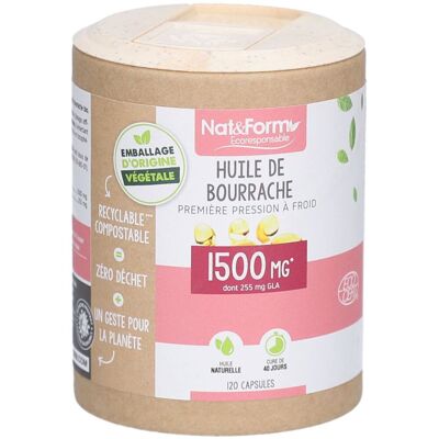 Nat & Form Capsules d'Huile de Bourrache Bio - Complément Alimentaire - Publicité Nat & Form Capsules d'Huile de Bourrache Bio - Complément Alimentaire - Publicité