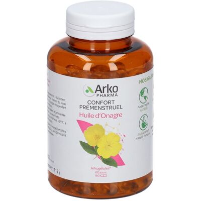 Arkopharma Arkogélules Huile d'Onagre Bio - Confort Prémenstruel - 180 Gélules - Boîte 180 gélules - Publicité Arkopharma Arkogélules Huile d'Onagre Bio - Confort Prémenstruel - 180 Gélules - Boîte 180 gélules - Publicité