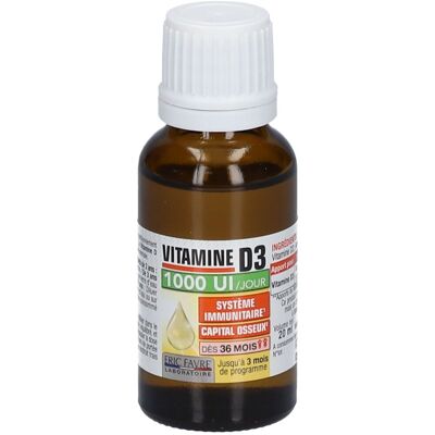 Eric Favre Vitamine D3 - Flacon 20 ml - Soutient immunité & osseux - Publicité Eric Favre Vitamine D3 - Flacon 20 ml - Soutient immunité & osseux - Publicité