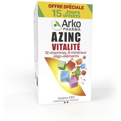 Azinc Vitalité 120 Gélules + 30 Offertes - Vitamines & Minéraux - Publicité Azinc Vitalité 120 Gélules + 30 Offertes - Vitamines & Minéraux - Publicité