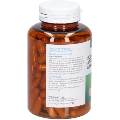 Naturland Curcuma Piperine - Capsules Végétariennes - Soutient la Flexibilité Articulaire - Publicité Naturland Curcuma Piperine - Capsules Végétariennes - Soutient la Flexibilité Articulaire - Publicité