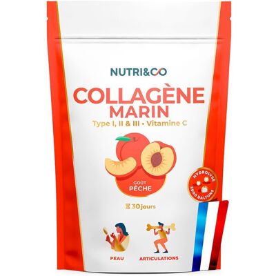 Nutri&Co Collagène Marin Type 1 & 2 Saveur Pêche - 190g - Publicité Nutri&Co Collagène Marin Type 1 & 2 Saveur Pêche - 190g - Publicité