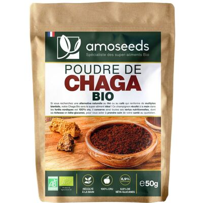 Poudre de Chaga Bio Amoseeds - 50g - Publicité Poudre de Chaga Bio Amoseeds - 50g - Publicité