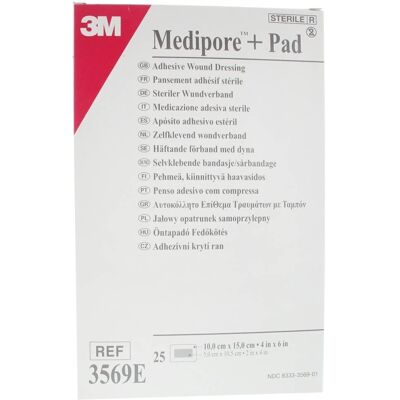 3M Medipore + Pad Pansement Stérile Avec Compesse Absorbante 10cm X 15cm 3569E Pansement(S) 25 pc(s) - Publicité 3M Medipore + Pad Pansement Stérile Avec Compesse Absorbante 10cm X 15cm 3569E Pansement(S) 25 pc(s) - Publicité