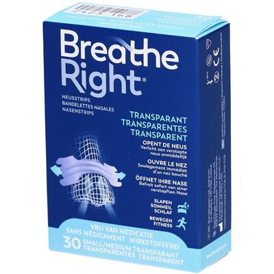 Breathe Right® Breathe Right Bandes nasales Peau sensible - Small/Medium Pansement(S) 30 pc(s) - Publicité Breathe Right® Breathe Right Bandes nasales Peau sensible - Small/Medium Pansement(S) 30 pc(s) - Publicité