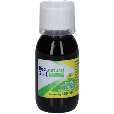 PDM to be maintained Bisolnatural 3 in 1 Sans sucre Solution naturelle contre la toux grasse, sèche et le mal de gorge Sirop 100 ml - Publicité PDM to be maintained Bisolnatural 3 in 1 Sans sucre Solution naturelle contre la toux grasse, sèche et le mal de gorge Sirop 100 ml - Publicité