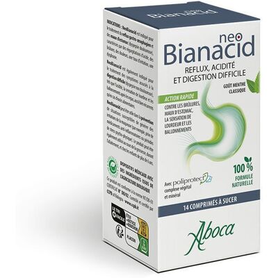 Aboca NEOBIANACID MENTHE COMPRIMES - Brûlures d'estomac, Reflux acide et Digestion difficile 14 comprimés Comprimé(S) pc(s) - Publicité Aboca NEOBIANACID MENTHE COMPRIMES - Brûlures d'estomac, Reflux acide et Digestion difficile 14 comprimés Comprimé(S) pc(s) - Publicité