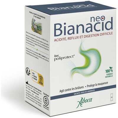 Aboca NEOBIANACID MENTHE SACHETS - Brûlures d'estomac, Reflux acide et Digestion difficile Sachet(S) 20 pc(s) - Publicité Aboca NEOBIANACID MENTHE SACHETS - Brûlures d'estomac, Reflux acide et Digestion difficile Sachet(S) 20 pc(s) - Publicité