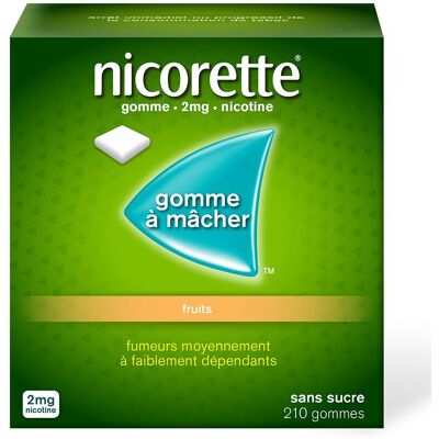 Nicorette® Gomme 2 mg Fruit sans sucre Gummies 210 pc(s) - Publicité Nicorette® Gomme 2 mg Fruit sans sucre Gummies 210 pc(s) - Publicité