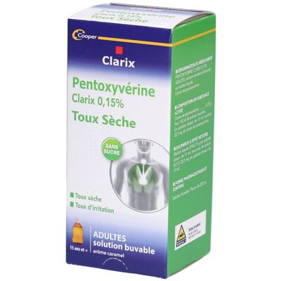Cooper Clarix Pentoxyvérine 0,15% Solution(S) 200 ml - Publicité Cooper Clarix Pentoxyvérine 0,15% Solution(S) 200 ml - Publicité