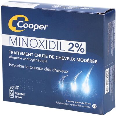 Cooper Minoxidil 2% - Traitement chute de cheveux modérée Favorise la pousse des Format spray Spray 60ml Solution(S) 180 ml - Publicité Cooper Minoxidil 2% - Traitement chute de cheveux modérée Favorise la pousse des Format spray Spray 60ml Solution(S) 180 ml - Publicité