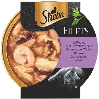 Sheba Filets – Poulet, Crevettes et Poissons de l’Océan pour Chat Aliment 16x60 g - Publicité Sheba Filets – Poulet, Crevettes et Poissons de l’Océan pour Chat Aliment 16x60 g - Publicité
