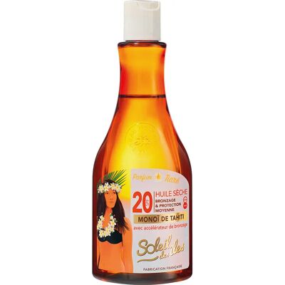 Huile Sèche SPF 20 Tiaré - Protection Camping & Plage - Publicité Huile Sèche SPF 20 Tiaré - Protection Camping & Plage - Publicité