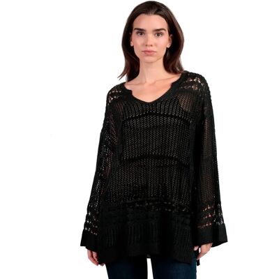 Pull femme Admas Crochet Noir L/XL - Publicité Pull femme Admas Crochet Noir L/XL - Publicité