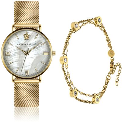 Montre femme Amelia Parker Pearl of the Sea Doré 18x18 mm - Publicité Montre femme Amelia Parker Pearl of the Sea Doré 18x18 mm - Publicité