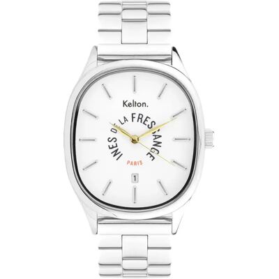 Montre Kelton x Ines de la Fressange Paris Blanc 35x40 mm - Publicité Montre Kelton x Ines de la Fressange Paris Blanc 35x40 mm - Publicité