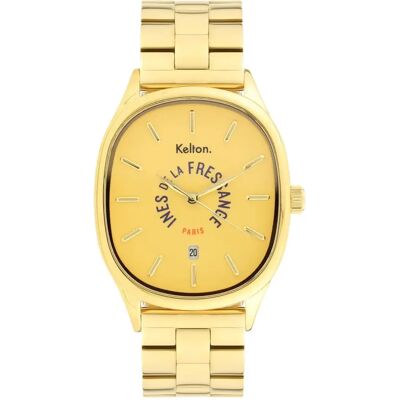 Montre Kelton x Ines de la Fressange Paris Doré 35x40 mm - Publicité Montre Kelton x Ines de la Fressange Paris Doré 35x40 mm - Publicité