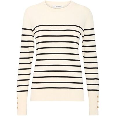 Pullover à col rond rayé femme Pulz Jeans Sara Beige M - Publicité Pullover à col rond rayé femme Pulz Jeans Sara Beige M - Publicité