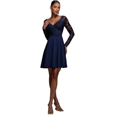 Robe en dentelle à épaules dénudées femme Goddiva Mini Bleu 44 - Publicité Robe en dentelle à épaules dénudées femme Goddiva Mini Bleu 44 - Publicité