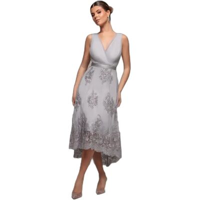 Robe corsage plissée satin asymétrique femme Goddiva Gris 34 - Publicité Robe corsage plissée satin asymétrique femme Goddiva Gris 34 - Publicité