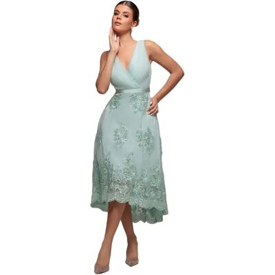 Robe corsage plissée satin asymétrique femme Goddiva Vert 34 - Publicité Robe corsage plissée satin asymétrique femme Goddiva Vert 34 - Publicité