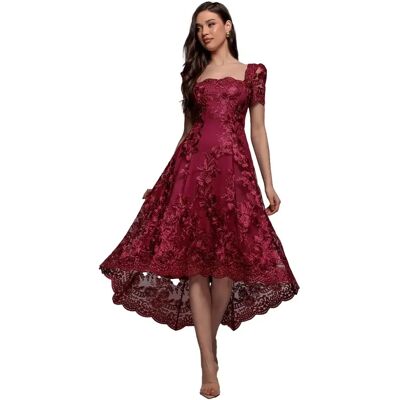 Robe asymétrique en dentelle brodée femme Goddiva Midi Rouge 44 - Publicité Robe asymétrique en dentelle brodée femme Goddiva Midi Rouge 44 - Publicité