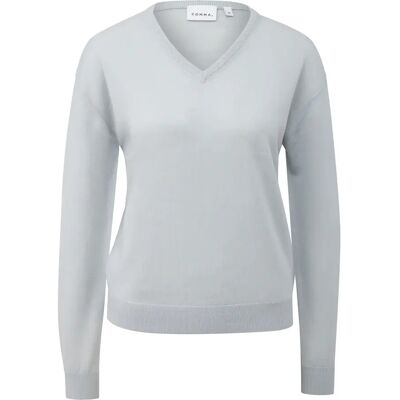Pull fin à col V en 100 % laine certifiée femme COMMA Bleu 38 - Publicité Pull fin à col V en 100 % laine certifiée femme COMMA Bleu 38 - Publicité
